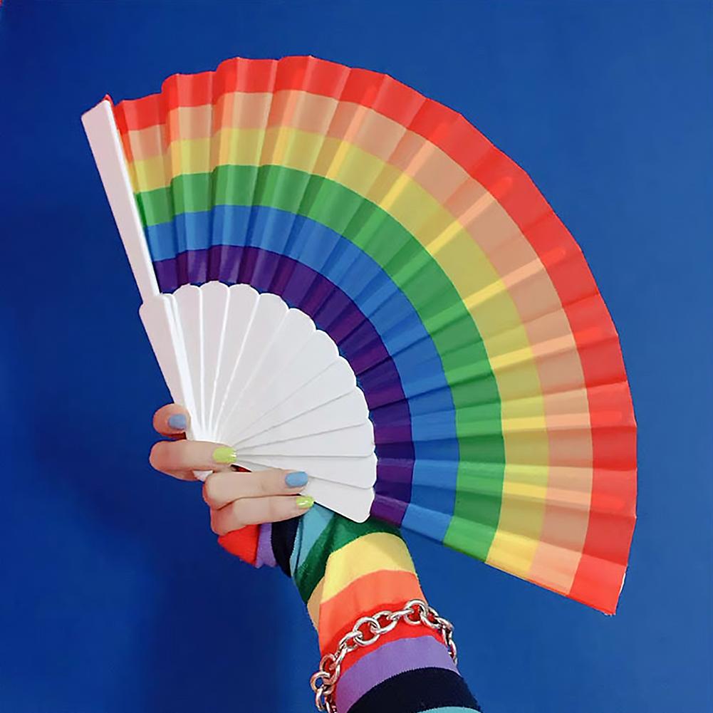 6pcs Rainbow Fan Colorful Rainbow Pride Handheld Fan Party Decor Hand Rainbow Folding Fans 7 Inch Dance Fan Gay Pride Fan