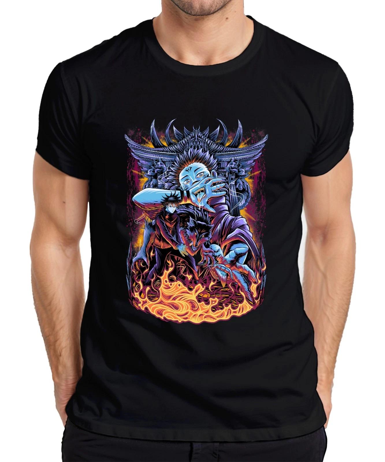 Oni Dämon blaues Gesicht Wolf Flammen japanisch Anime düster Herren T-Shirt XXXXL