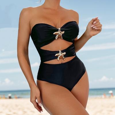 Damen Neuer einfarbiger Träger mit zwei sexy einteiligen Bikinis