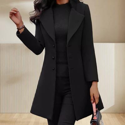 Women Woolen Jacket Turn-down Collar Solid Color Single-breasted Coat Slim Fit Thermal