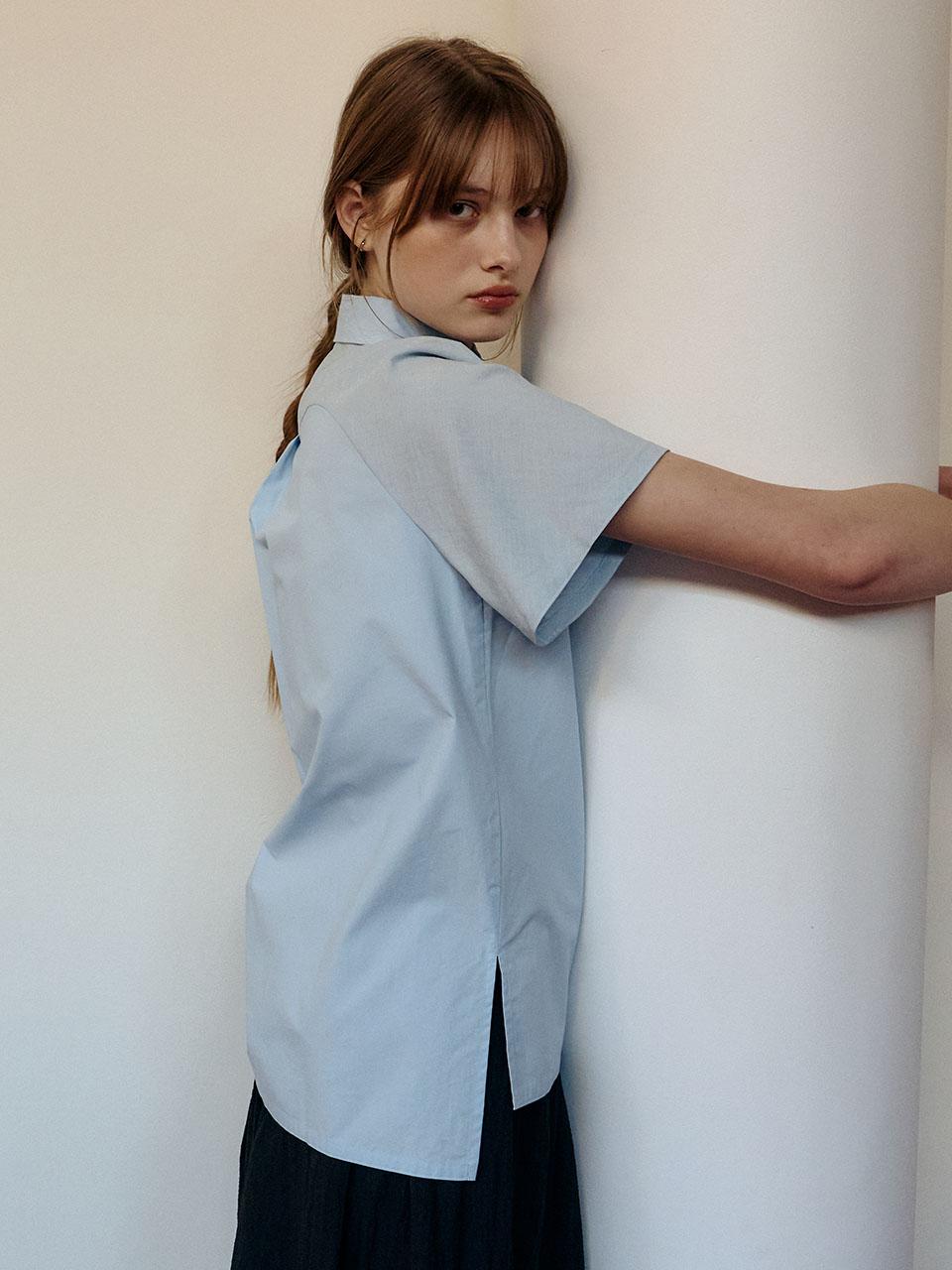 Ed Mang Raglan Linen Short Sleeve Shirt - Light Blue F