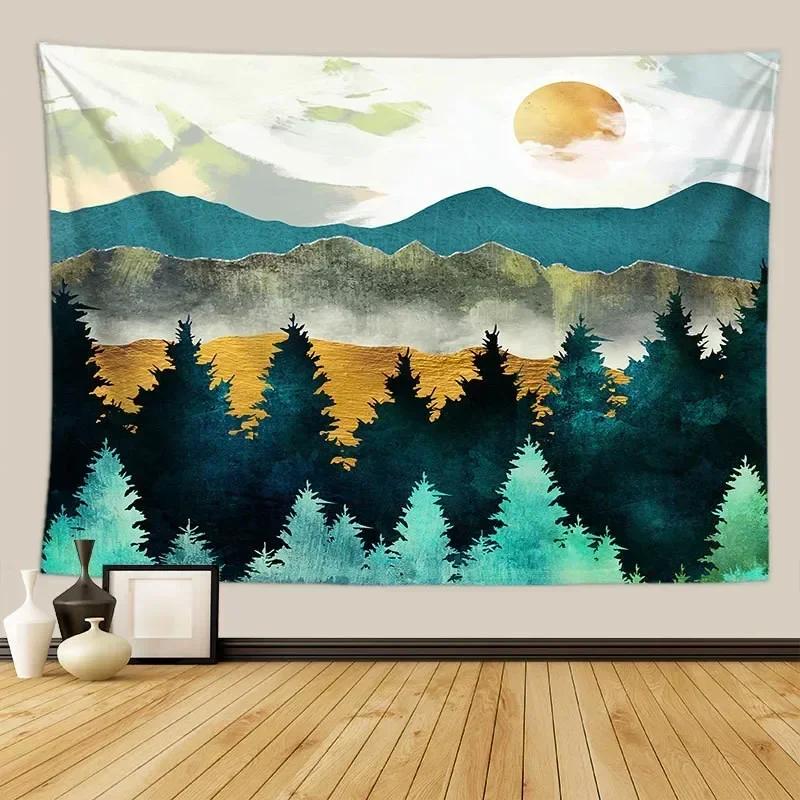 Landscap Abstract Sunset Mountain Tapestries Wall Hanging Forest Tye Dye Larg Room Decor Tapestries Home Bedroom Decoration