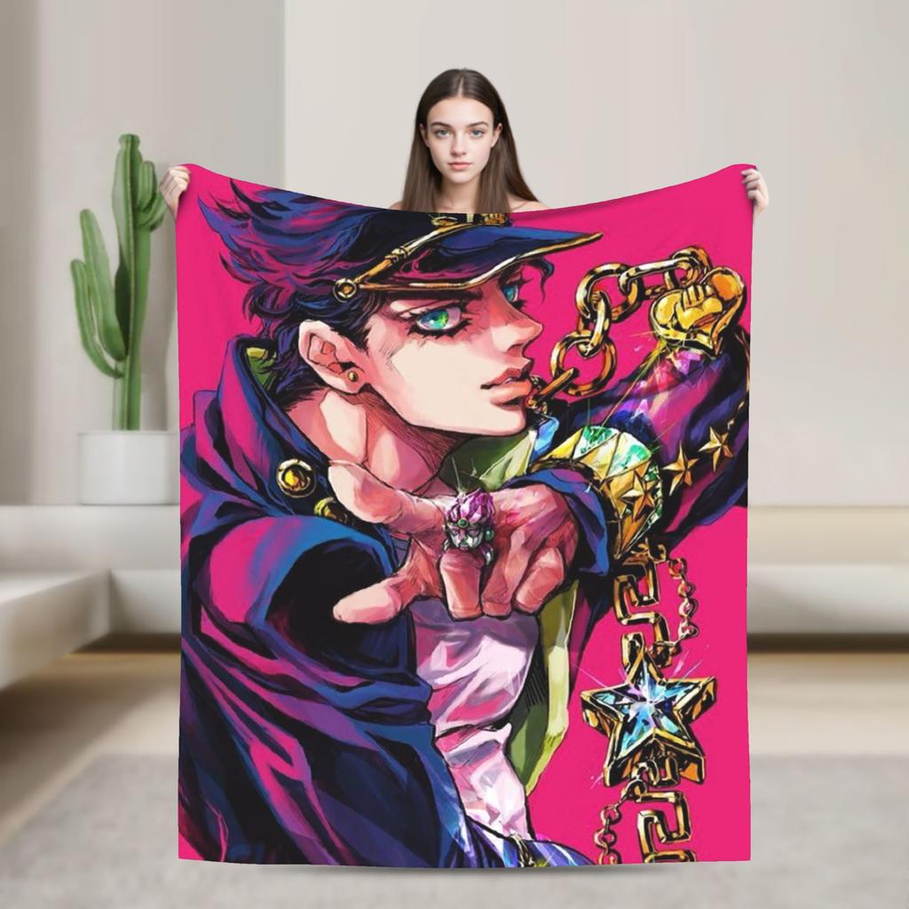 Bizarre Adventure Knitted Blanket Anime Flannel Throw Blanket Home Couch Decoration Soft Warm Bedspread