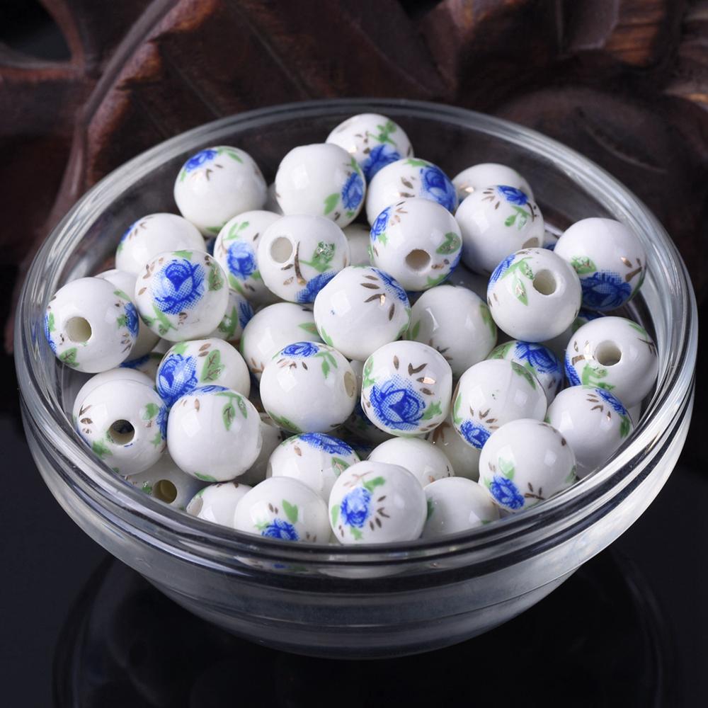 

20 шт. Круглые бусины-разделители из керамического фарфора с цветочными узорами, 10 мм, 12 мм, лот для DIY поделок, браслетов, аксессуары для изготовления ювелирных изделий 10mm-20pcs