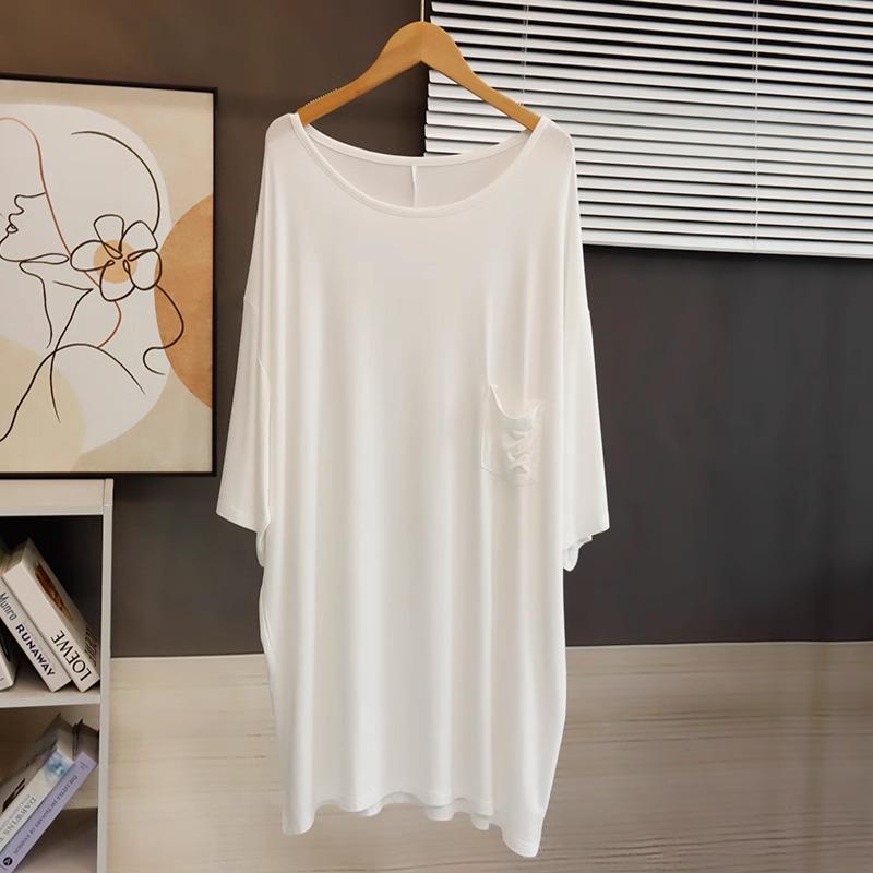 

Женская повседневная модальная ночная рубашка большого размера - с коротким рукавом, средней длины, свободного кроя, футболка-платье для сна. XL