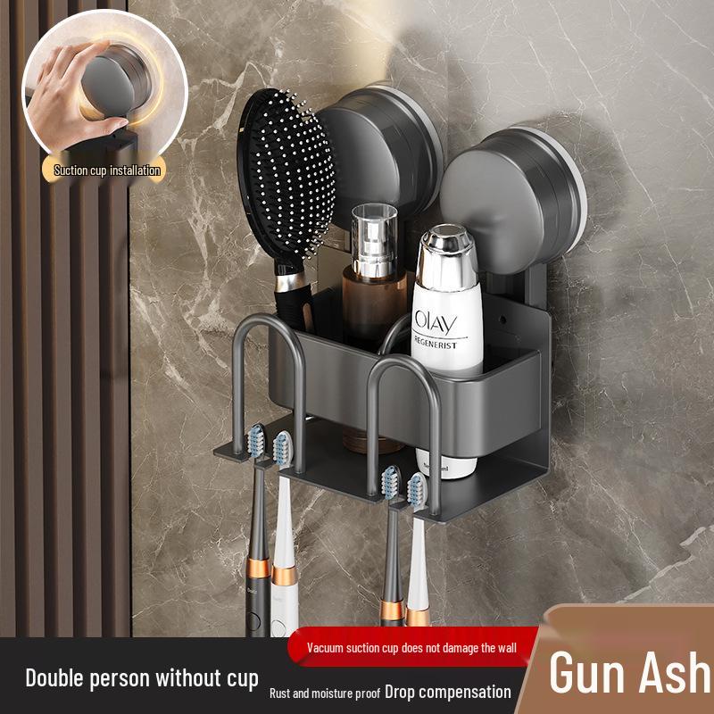 Wall-Mounted Bathroom Toothbrush and Razor Holder with Suction Cup and Mouthwash Cup