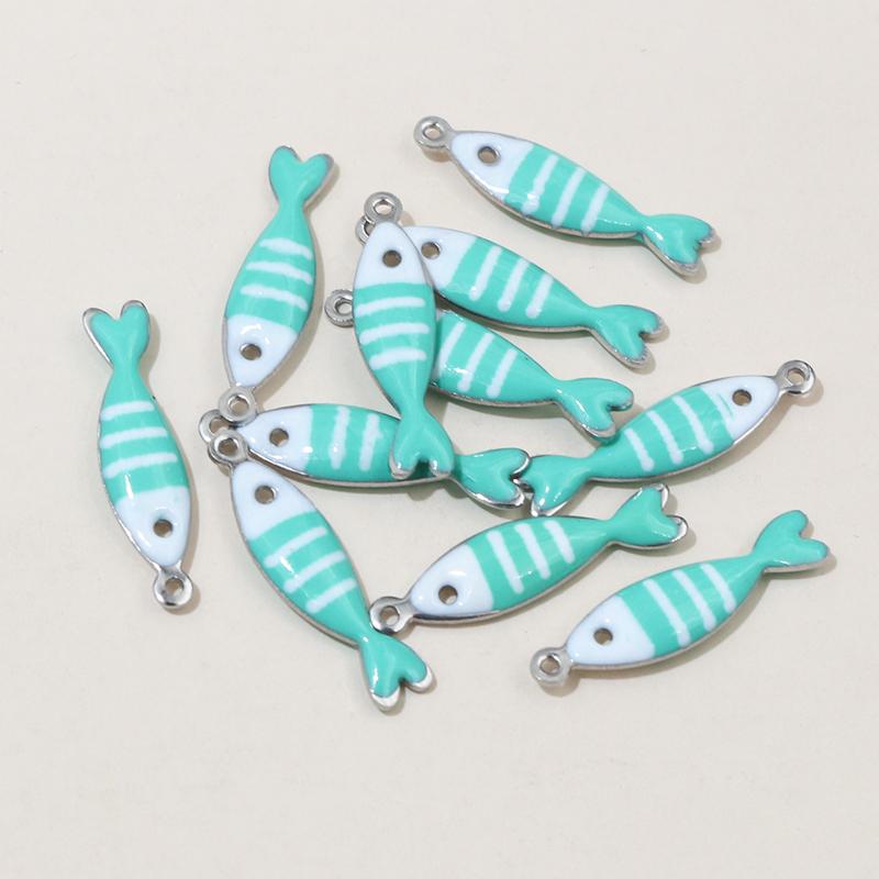 20 Stück 18x5mm Emaille Gestreifte Fisch Anhänger Edelstahl DIY Schmuckherstellung Zubehör für Ohrringe Halsketten Schlüsselanhänger