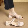 Korean Version of Cool Slippers Women's Summer Wear Thick Heel Fashion Rhinestone Two Wear Sandals 2025 New Temperament Middle Heel One-word Drag