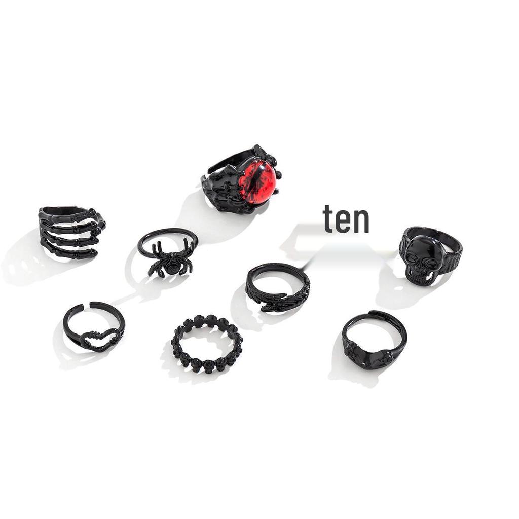 European American Gothic Skull and Spider Ring Set