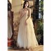 Suspender evening dress women's 1011 new banquet temperament host student art exam puffy cake skirt golden dress