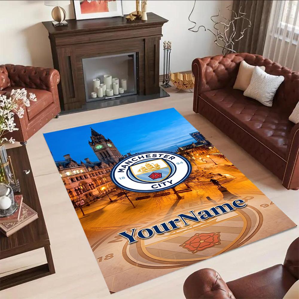 Manchester City Customize Your Name Floor Mat Design for Playrooms Study room Hallway Entryway Anti-slip Rug Anime Office Decor Wedding Party Gift