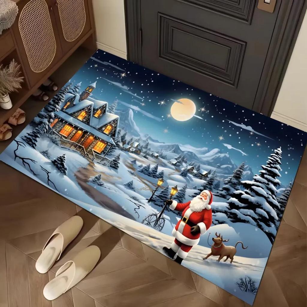 Christmas Tree Palace Santa Claus Carpet Festival Living Room Sofa Bedroom Study Kitchen Entrance Door Rug Non-slip Decor Mat