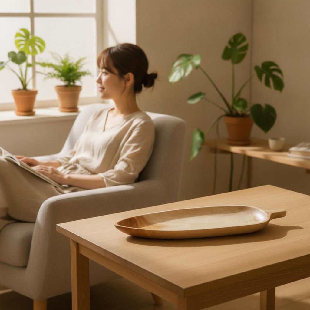 LeafShaped Tray Elongated with Handle Wood Wooden Serving Platter for Tabletop Display, Tea