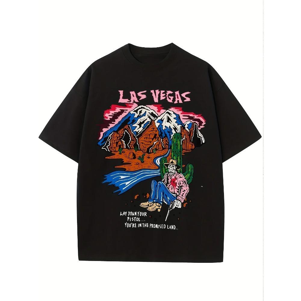 

Женская хлопковая футболка Лас-Вегас Граффити-арт Гора Печатные футболки Рубашка Летние свободные топы Модная уличная женская одежда с круглым вырезом XXXXXL чёрный