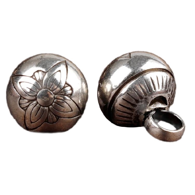 Handcrafting Solid Metal Silvering Bead Button for Chinese Cheongsam Traditional Carved Bead Buckle Clothing Accessories