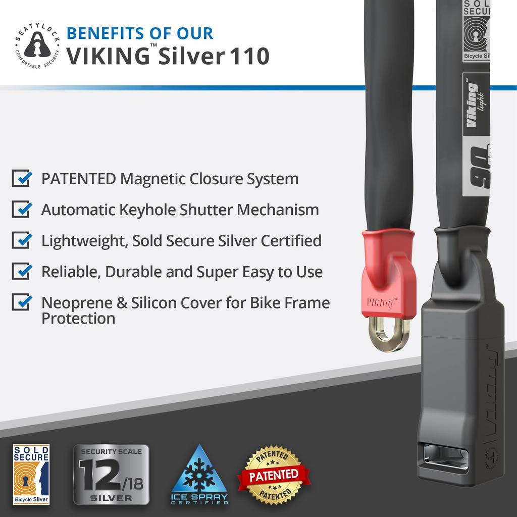 Seatylock Viking Bike Lock Chain with Key Patented Lightweight Bike Lock Sold Secure Silver Ultralight Bike Lock Bike Chain Lock for Mountain City or