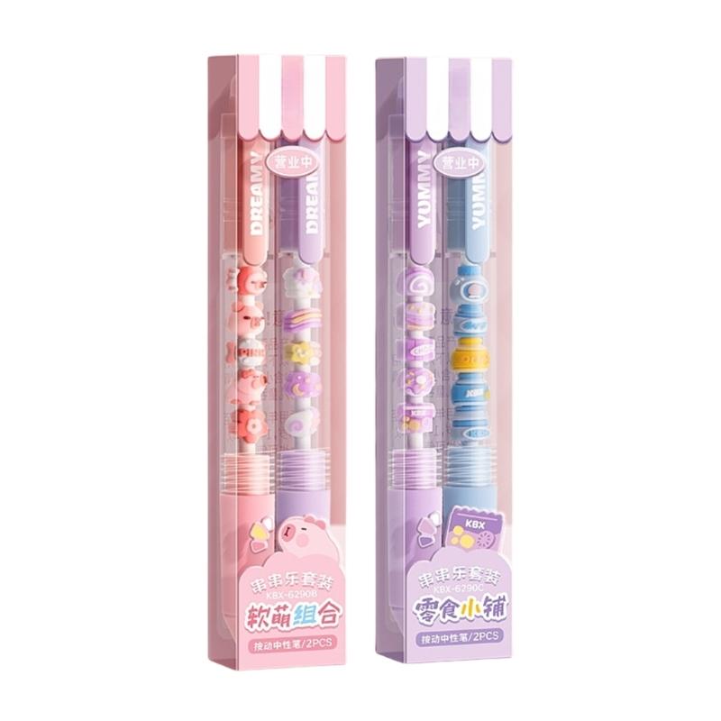2/4Pcs Cartoon Beaded Gel Pen Retractable Gel Pen 0.5mm Tip Studewnt Writing Pen Quick Drying for Writing Journaling