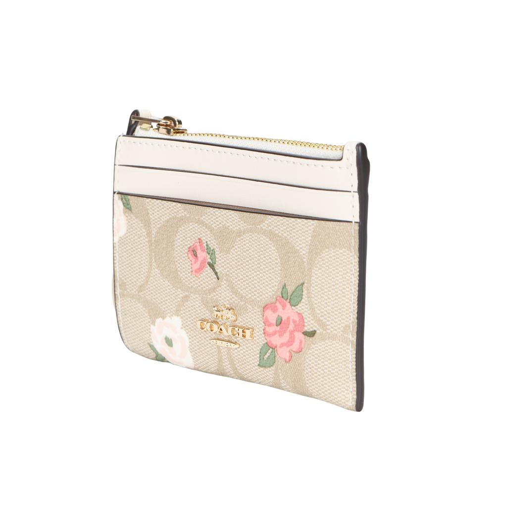 Coach Skinny Id Case 11 Floral Print Logo Canvas Wallet Women Wallet Gold Light-Khaki Multicolor CR972-IMOTV