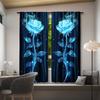 Sheer Blue Rose Curtains Black Background Living Room Bedroom Kitchen Curtain Made Of Polyester With Rod Pocket Washable Great Ready