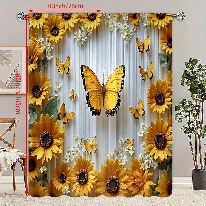 2pcs- Sunflower and Butterfly polyester curtains, pole bag curtains 42*84, bedroom, living room, home room decoration