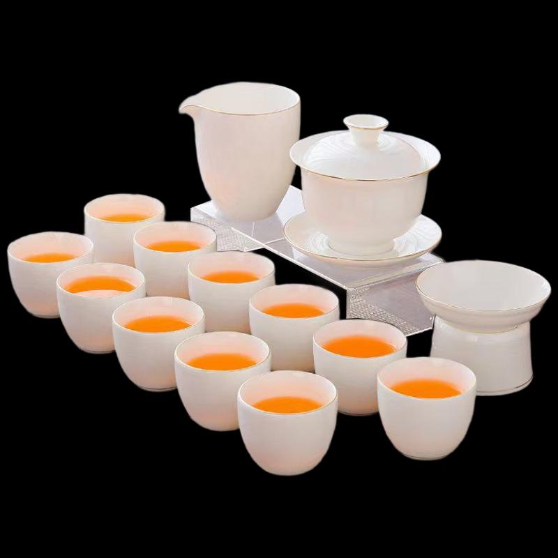 Woding Ceramic Suet Jade White Porcelain Kung Fu Tea Set