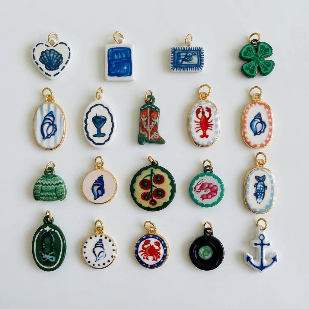Ceramic Crab, Lobster & Four-Leaf Clover Floral Copper-Plated DIY Jewelry Parts