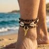 SHIXIN 3 Stück/Set Böhmische Reiskorn-Fußkettchen Herren Vintage Trend Muschel-Anhänger Fußkette Sommer Strand Barfuß Schmuck Zubehör