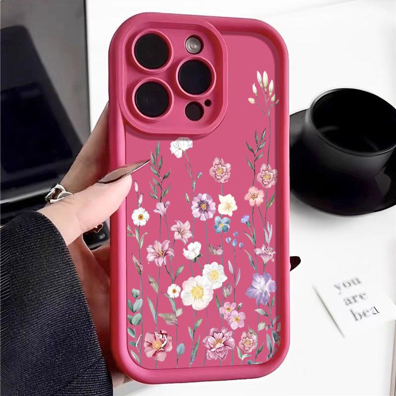Pentru iPhone 16 Pro 15 14 Plus 13 12 Pro Max 11 Xs Xr 8 7 Roz Motiv Floral Rezistent la șocuri Moale TPU Protecție lentile Husă pentru telefon anti-cădere
