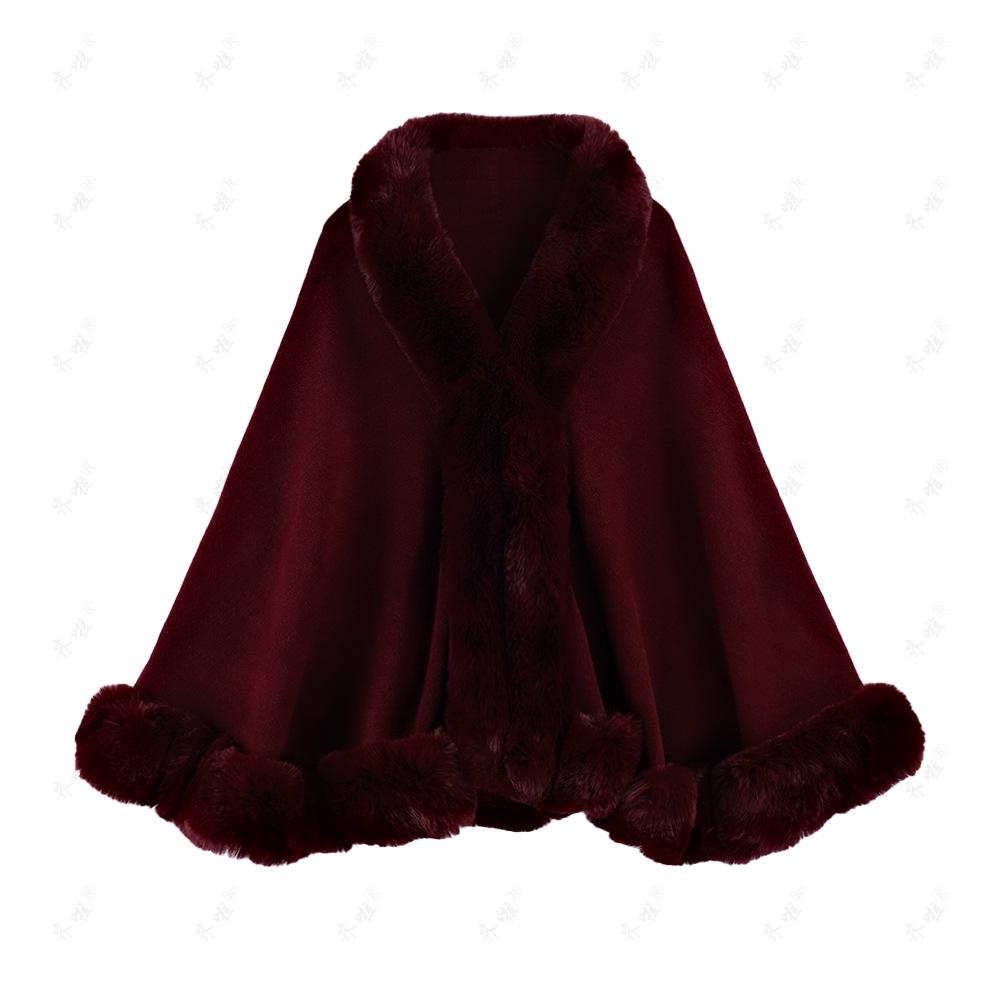 Elegant Faux Mink Woolen Cape Shawl: Plus Size Knit Cardigan Coat for Women