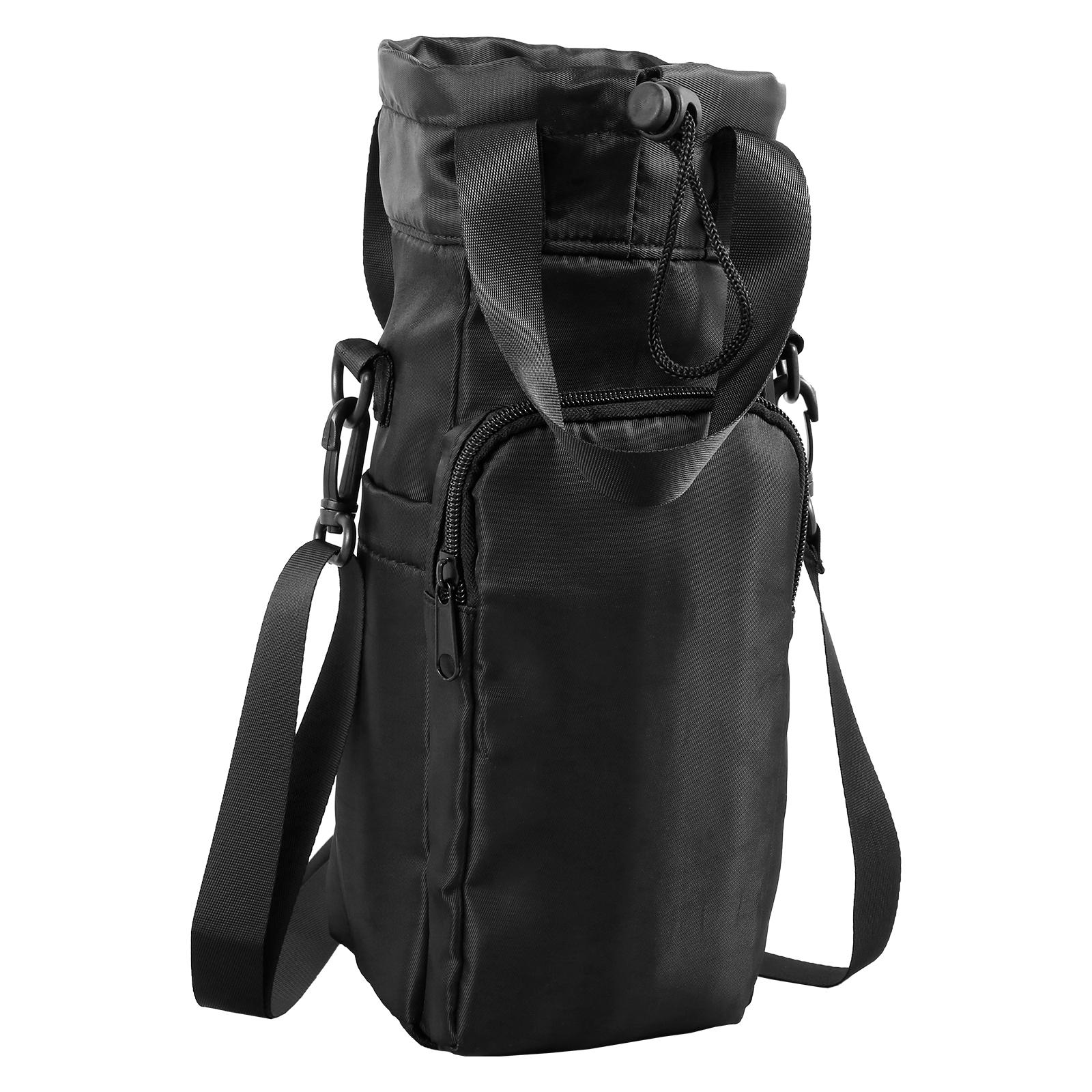 

Portable Water Bottle Carrier Bag with Pockets Reusable Water Bottle Sling Bag with Adjustable Strap Insulated Mug Cover Bag чёрный