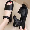Women's Summer New Leather Flat Sole Sandals Open Toe Lightweight Soft Sole Non Slip Velcro Middle Aged And Elderly Loose Sandal