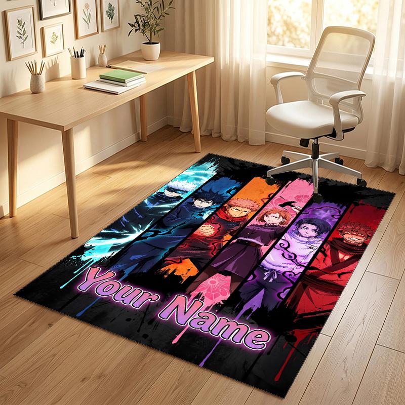 Personalized Crystal Velvet Carpet,Jujutsu Kaisen Custom Printed Name, Plush Area Rug For Home Indoor Decor