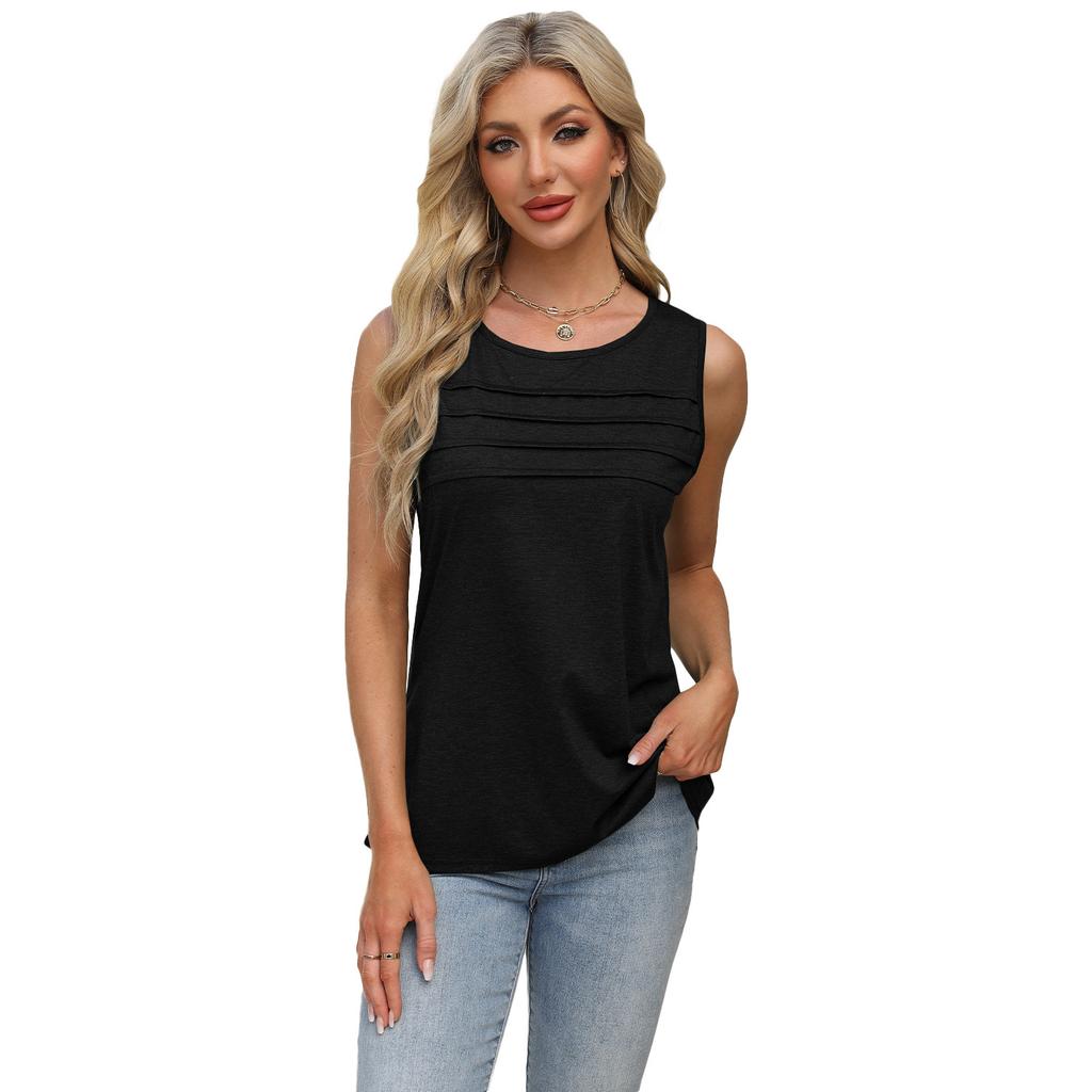 Women's Summer Solid Tank Tops T-shirt Vintage Y2K Women Round Neck Vest Girl Camisole Y2k Woman Clothing
