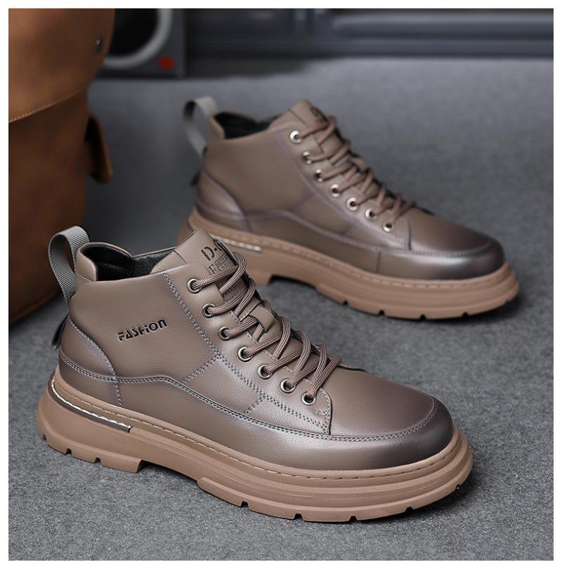 Mode Herbst Winter Kuhleder Britische Plateau Stiefel für Herren Neu Weichsohlige Lässige Designer Mode Outdoor Wandern Arbeitsstiefel Mann