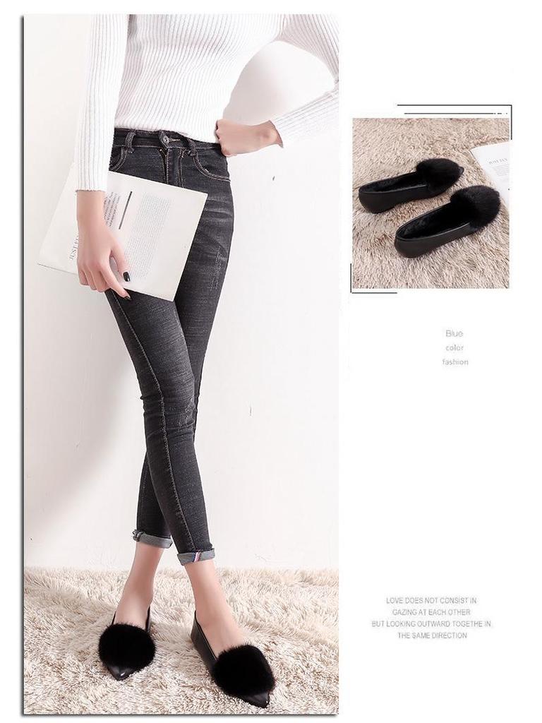 Damen 2025 Nerzfell Mokassins Loafer, Winter Samt Spitz Zehen Ballerinas, Große Größe 41