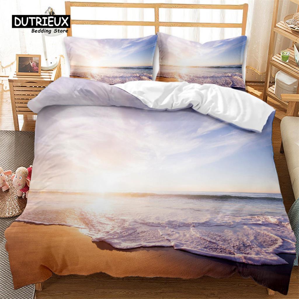 Hawaiian Summer Beach Duvet Cover Exotic Tropical Seascape Bedding Set Microfiber Palm Trees Comforter Cover For Kids Adult Room