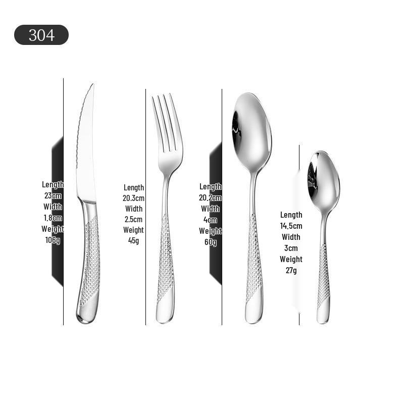 Cross 304 Stainless Steel Star Diamond Tableware Set: Steak Knife, Fork, Spoon, and Teaspoon for Home and Hotel Use