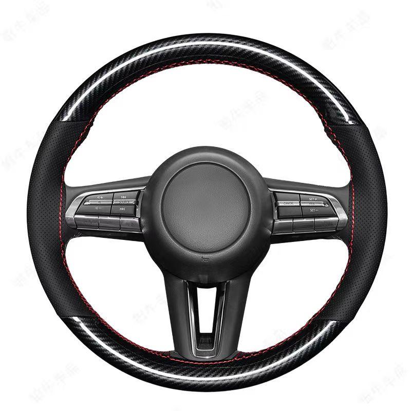 Sports Popular 4-Spoke 38cm Anti-Slip Suede Universal Car Steering Wheel Cover Hand Sewn Needle Thread Protector Fiber Leather