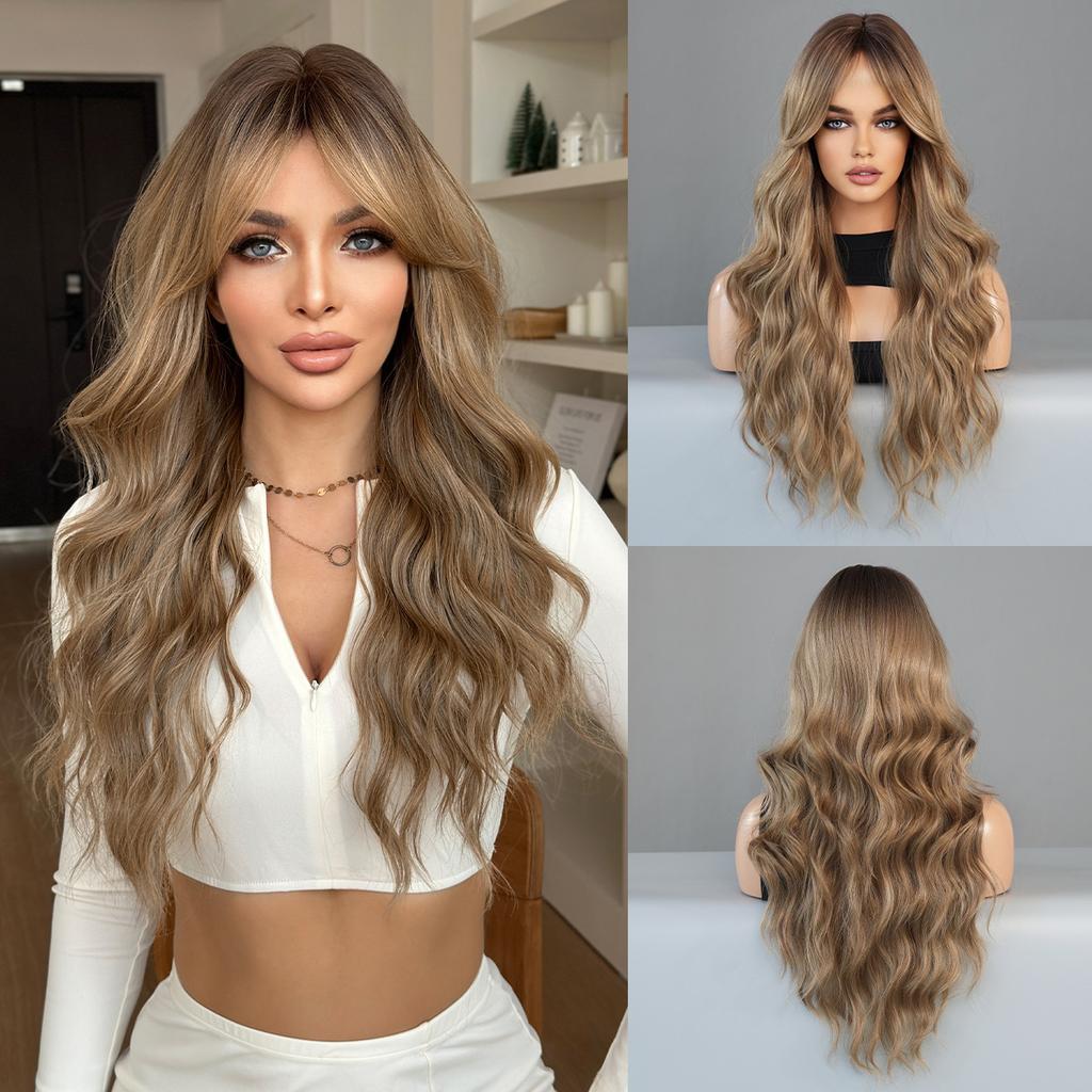 Black Curly Wig for Women - Curtain Bangs Daily Full Cap, Quick Beauty High Quality, Synthetic Heat Resistant Fiber Voluminous