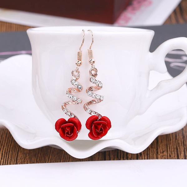 New Fashion Rose Red Diamond Tassel Earrings