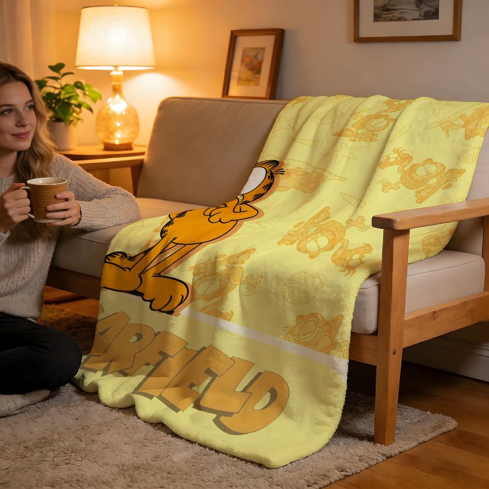 Throw High-Density Short Plush Blanket For Sofa Nap Air-Conditioned Room Soft Skin-Friendly YELLOW CAT G-Garfield