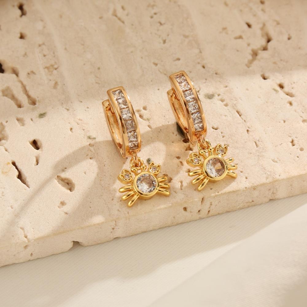 1 Para Uroczych Małych Krabów Cyrkonia Wiszące Kolczyki dla Kobiet Złote Kolczyki Biżuteria Akcesoria na Wesele