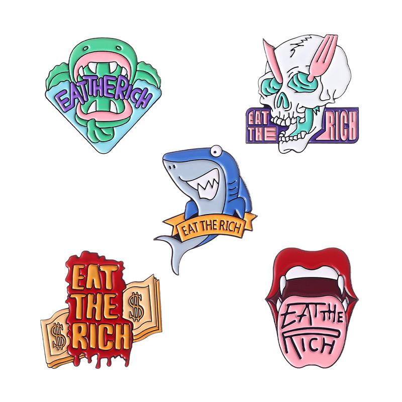 Adorable Cartoon Shark Skull Metal Brooch Featuring Cute Lips Design For Fashionable Accessories