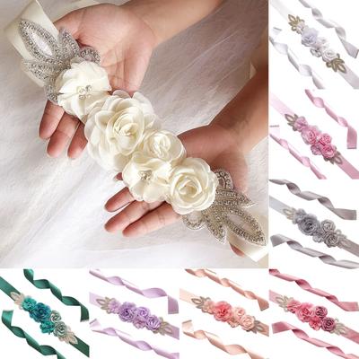 Rose Flower Faux Pearl Rhinestone Women Bride Dress Belt Girdle Waist Band Decor