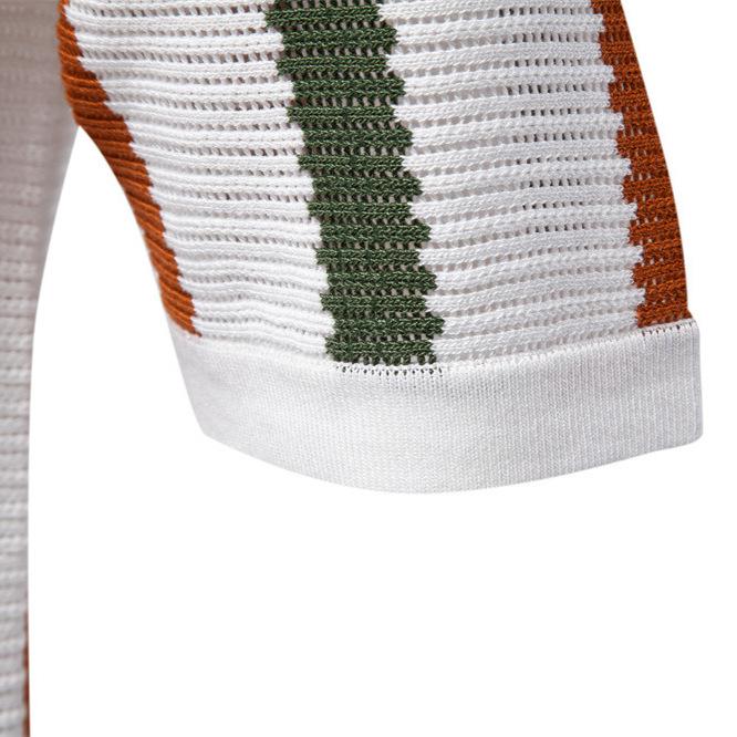 2025 Summer New Breathable Hollow Men'S Short Sleeved Polo Shirt With Collar Stripe And European Size Short Sleeved Knitted