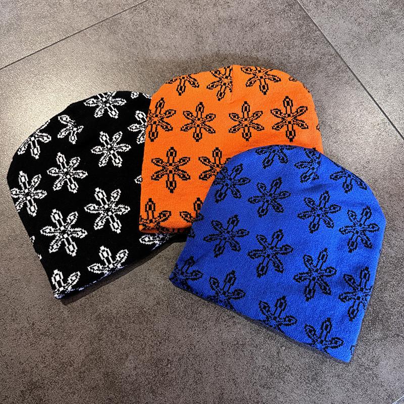 Double Pattern Floral Sided Knitted Hat Ear Protection Hood Cap For Use Outdoor
