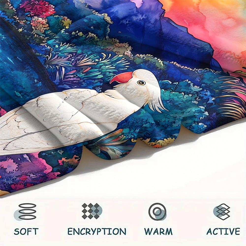 Rainforest Parrot Print Flannel Blanket, High Quality Comfortable for All Seasons, Home Decor, Warmth and Comfort, Perfect for Christmas Gifts