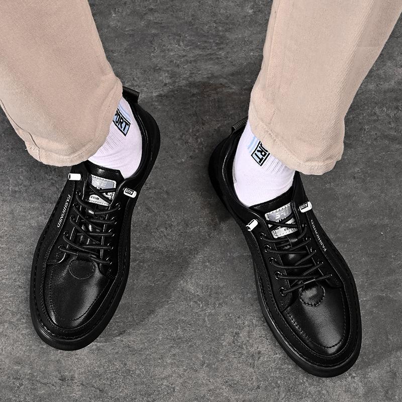 Leather Fashion Casual Shoes Men 2024 New Arrival Men's Vulcanize Shoes All-match Mens Sneakers Breathable Lace-Up Men Footwear