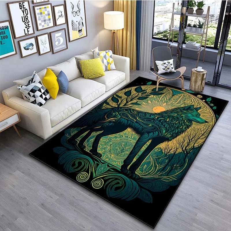 Black Wolf Patter Carpet for Living Room Bedroom Bedside Bathroom Floor Mat Area Rug Sofa Home Decor for Gifts