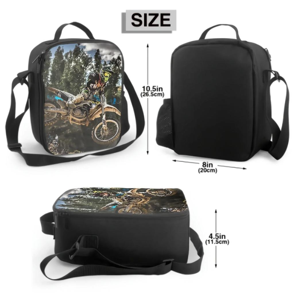 Jumping Motocross Rider Lunch Box Insulated Meal Bag Exciting Motorcycle Race Lunch Bag Food Container for School Travel Picnic
